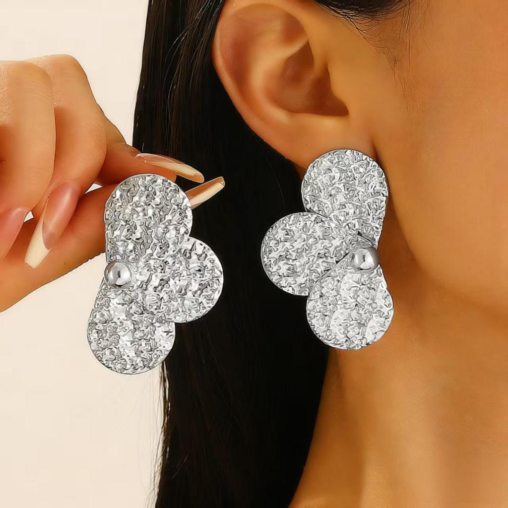 European & American Retro Petal Long Earrings - Influencer Style, Matte, Geometric Design for Women