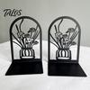 Office Desk Organizer 1 Pair Flower Metal Bookends, Decorative Vase Book Ends for Artistic Bookend Shelves, Black Holder Stopper Home Reading