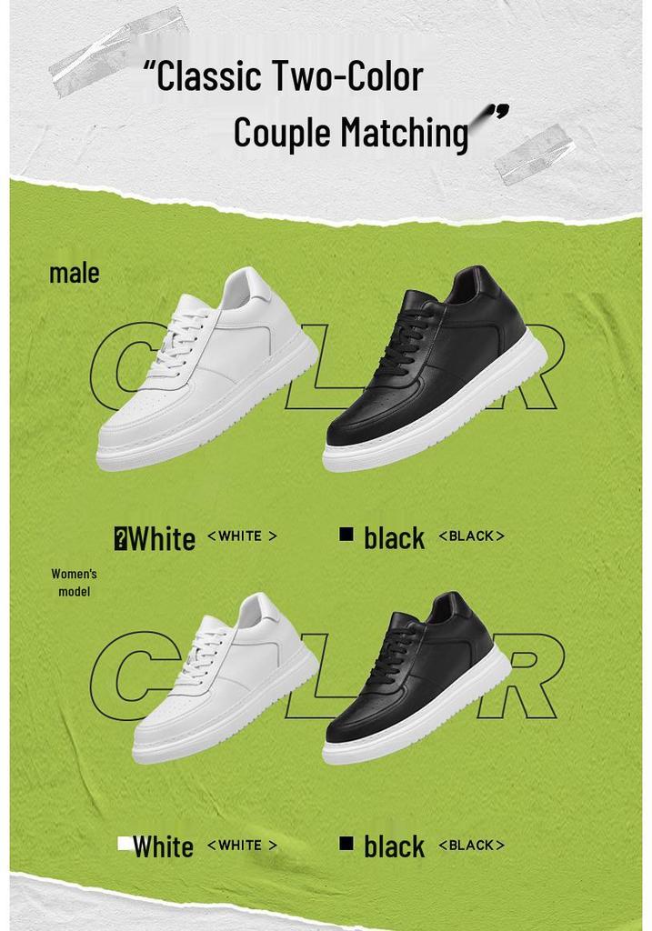Men's Autumn White Cowhide Sneakers: New Fashion, Thick Sole, Hidden Height Boost, Breathable Round Toe Sports Design