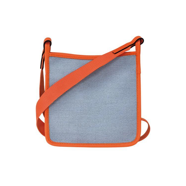 Longchamp Le Foulonné 20 Reißverschluss Leinwand und Leder Schultertasche Umhängetasche Klein Damen Taschen Blau Orange 10138HBUH03