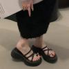 Fashion Platform slippers Women wear Summer 2024 new French cross toe high heels beach Roman sandals ultra fire flip-flops