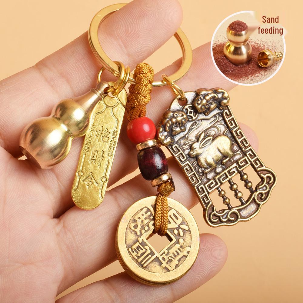Zodiac Guardian God Abacus Keychain with Five Emperors Coins & Wealth Amulet