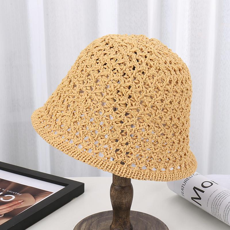 Summer New Knitted Hollow Bucket Hat Thin Anti-ultraviolet Sunshade Basin Hat Fashionable Breathable Bucket Hat