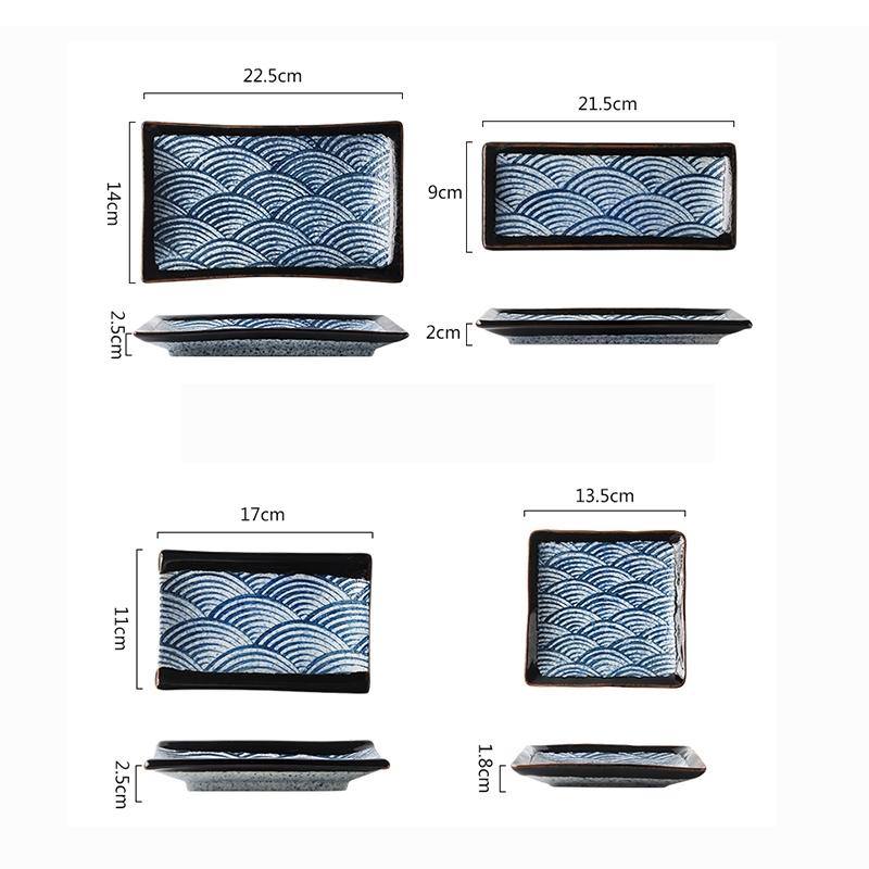 Ceramic Stripe Sushi Dishes Hotel Restaurant Tableware 9 Inch Rectangular Sashimi Dessert