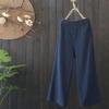 Fashion Casual Women Wide Leg Pants Elastic Waist Cotton Line Thin Loose Summer Cropped Pants Ladies High Waist Plus Size Elegant Trousers 1099