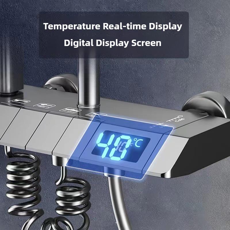 Kupfer Duschkopf Set Haushalt Badezimmer Konstante Temperatur Digitalanzeige Dusche Booster Regendusche