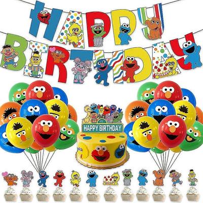 Sesame Street Themed Birthday Party Decorations Paper Banner Pull Flag Cake Insert Card Balloon Set Less