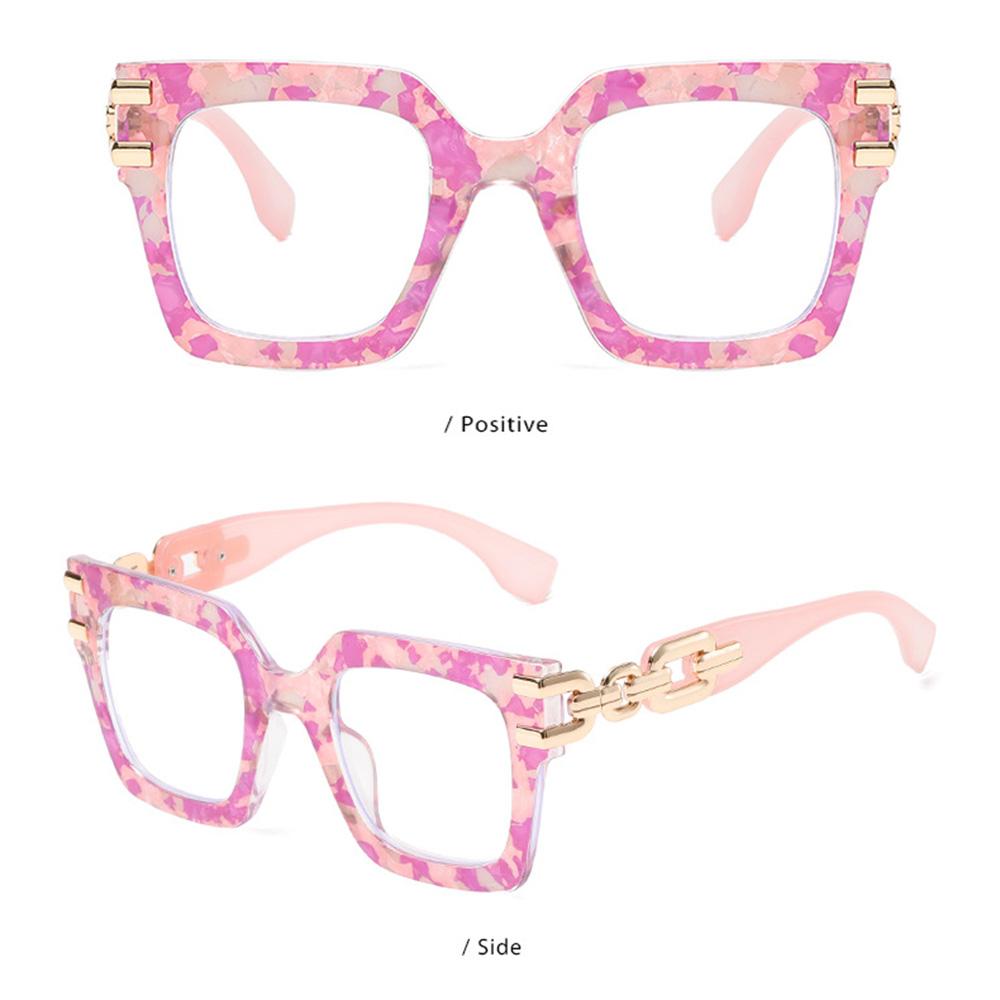 

New Trendy Glasses Large Frame Unique Print Flat Lens Fashion Popular Anti Blue Light Eyeglasses High Quality Durable Eyewear розовый