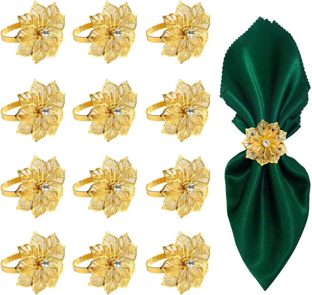 12PCS Napkin Rings with Hollow Out Triangle ,Gold Napkin Ring Holder for Wedding Party Banquet Dinner Serviette Napkin Buckles