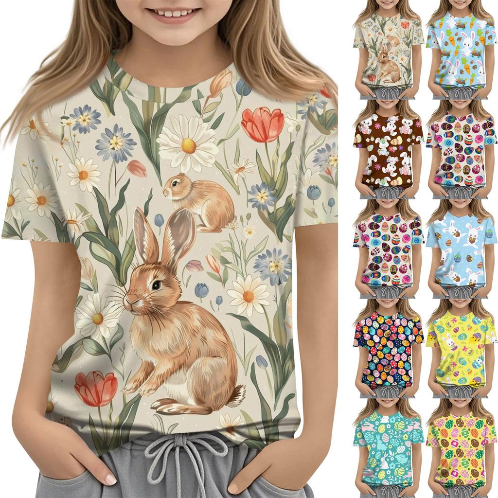 Children's Fashion Casual Short Sleeve Plant Printed Round Neck T-Shirt Top