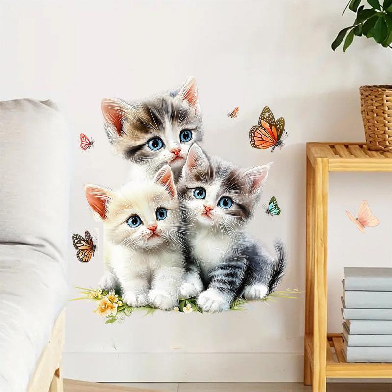 3D Cute Kitten & Butterfly Wall Decal for Children's Room