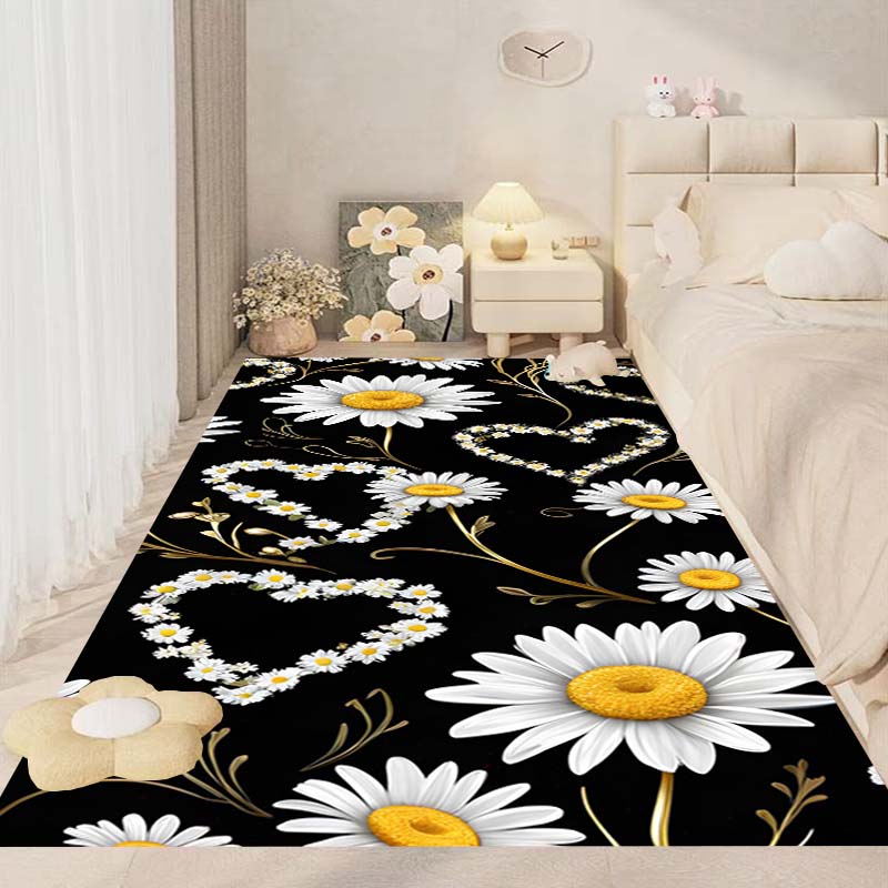 This New, Fresh Daisy Print Rug Is Suitable for Decorating Bedrooms, Living Rooms, Kitchens, Gardens, Balconies, and Sunrooms.
