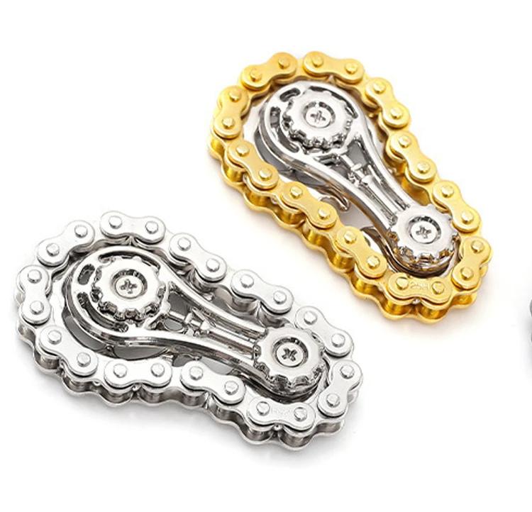 EDC Bike Chain Gear Fidget Spinner, Metal Mechanical Flywheel Fingertip Gyro, Antistress Anxiety Relief Hand Toy for Adults