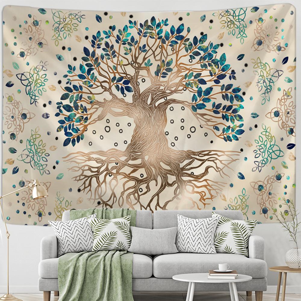 Green Mystical Tree of Life Tapestry Wall Hanging Psychedelic Witchcraft Tapiz Hippie Art Home Decor Background Cloth