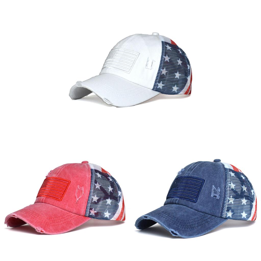 Chapéu Trucker com Bandeira Bordada para Mulher com Viseira de Algodão Lavável para Estilo Casual de Verão
