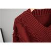 Loose Knitted V-neck Lazy Fringed Sweater Women's 2025 Autumn New Fashion Foreign Style Inner Top
