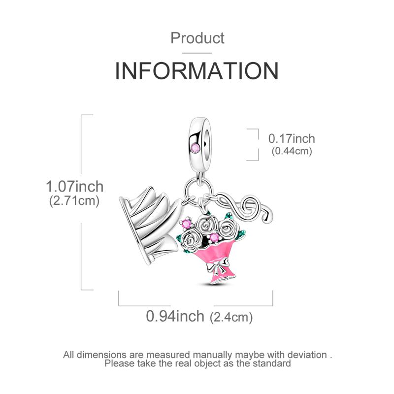 New 925 Sterling Silver Pink Series Scissors Dancing Skirt Buttons Pendant Love Beads Bags Charms Fit Bracelets DIY Jewelry Gift