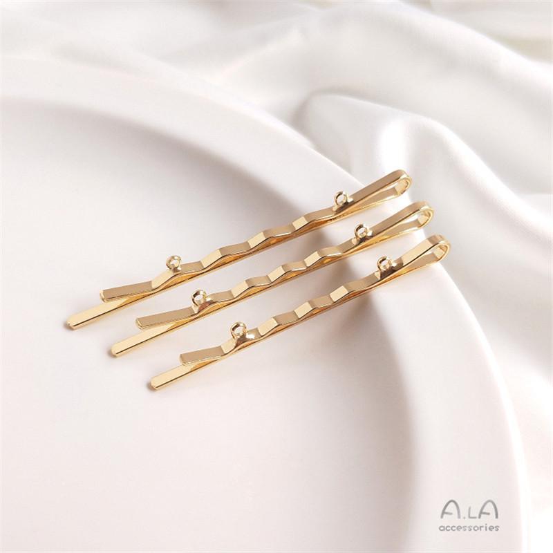14K Gold-Plated Color-Retaining Wavy Hair Clip with Double Hanging Rings