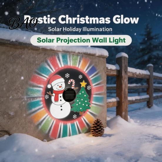 Christmas Tree Projection Lights Outdoor Solar Fence Light, Waterproof Cute Snowman Xmas Decorative Hollow Metal Lamps Projector Wall Light for Garden