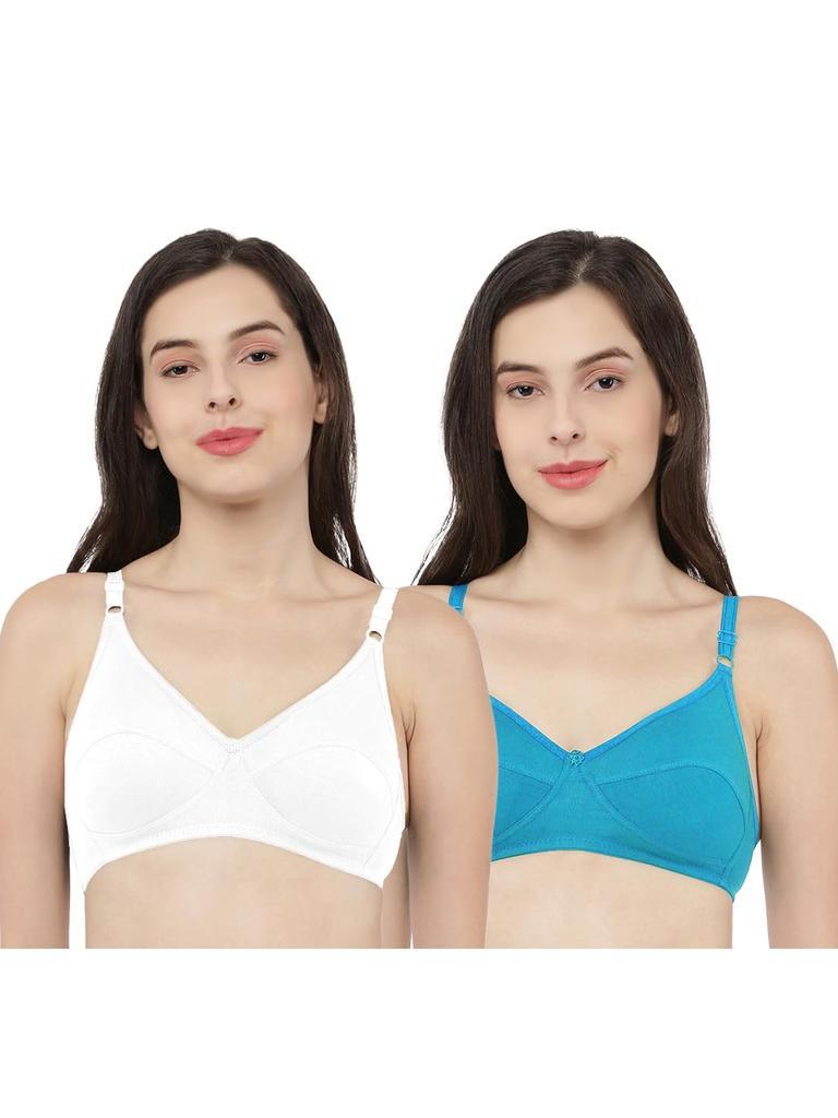 Rupa Softline Women's Viscose Wire Free Classic Full Coverage Bra (Pack of 2) (5053_White-Blue_32B)