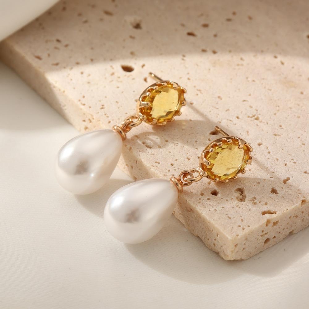 

1 Pair Fashion Water Drop Shape Imitation Pearl Dangle Earrings for Women Zirconia Earring Jewelry Wedding Party Accessories