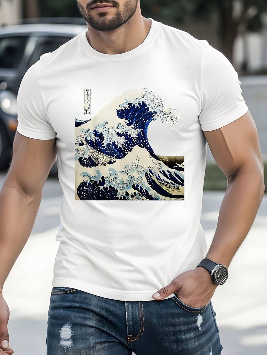 Унисекс Японская футболка  Большая волна в Канагаве  S
