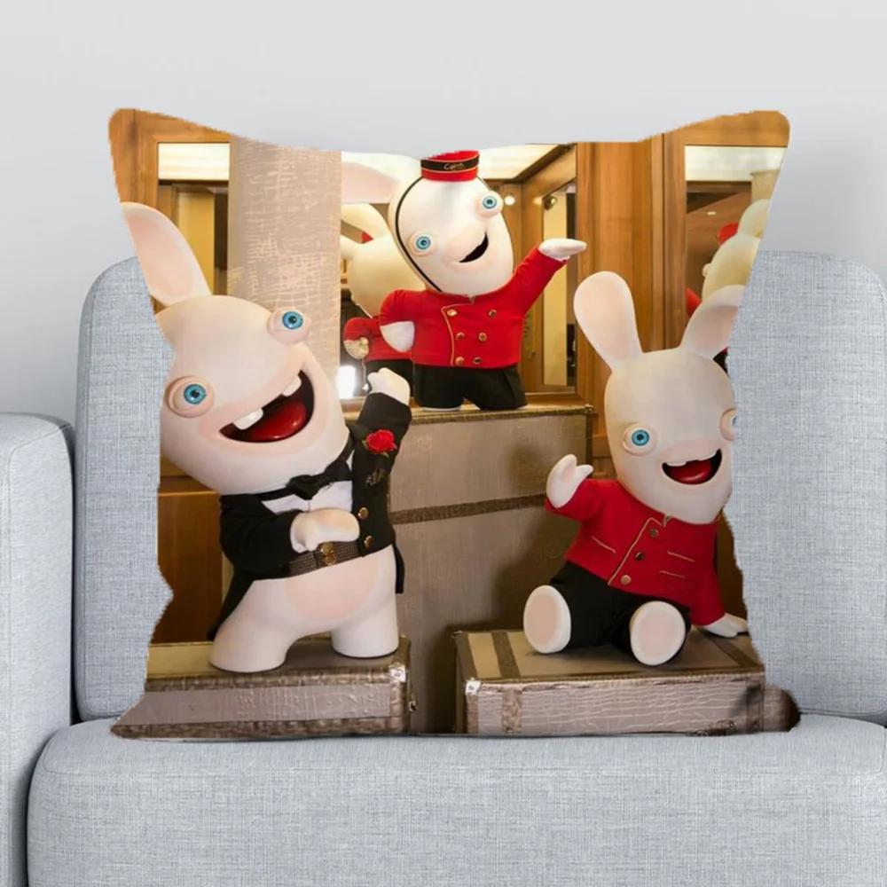 Pillow Hugs R-raving Rabbids Pillowcase  Short Plush Duplex Printing Ornamental Pillows for Living Room Chair Cushion Cover