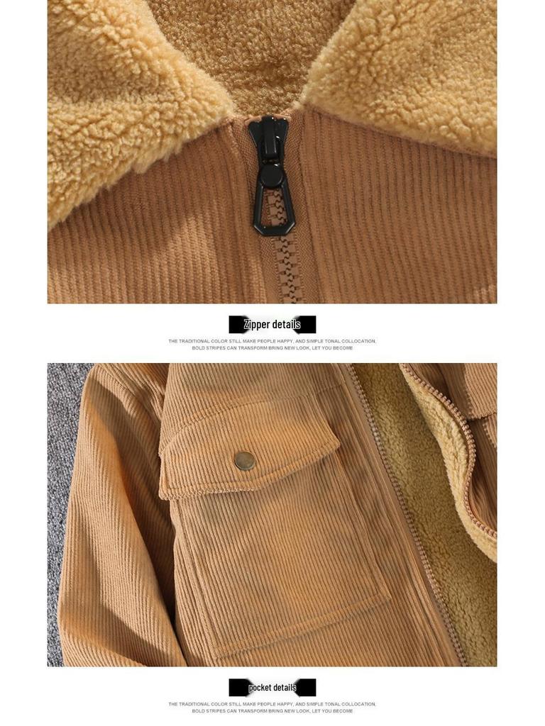 Men's Thick Corduroy Jacket with Fleece Lining - Long Sleeve Warm Cotton Outerwear