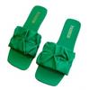 Fashion Ladies Slides Sandals Flat Green Leather Summer Slippers for Women Flip Flops Pleated Indoor Outdoor Home Korean Women Slippers