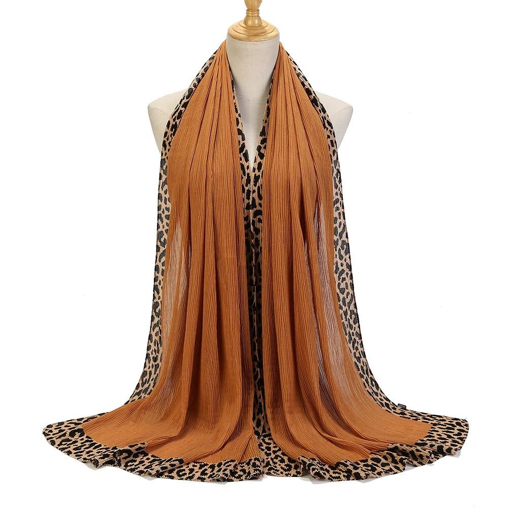Malaysia Dubai Leopard Embellished Wrinkled Sarf for Women Veil Scarves