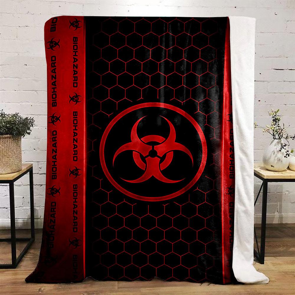 

Contemporary Reversible Flannel Throw Blanket - 100% Polyester Non-Woven Fabric, Digital Print Biohazard Symbol, All-Season Comf 70x100cm