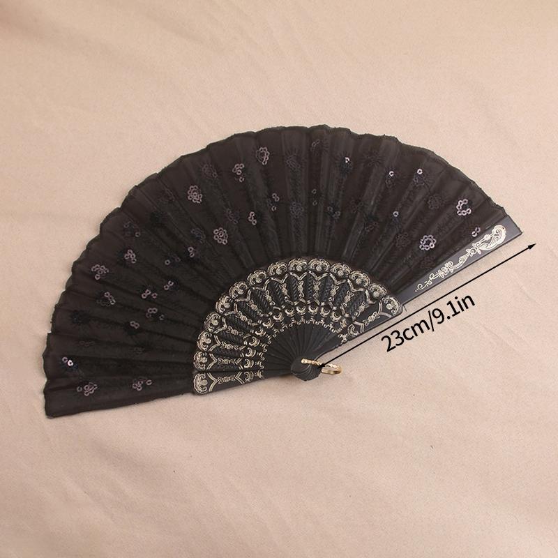 Decorative Sequin Fan Embroidery Fan Chinese Style Folding Fan Peacock Fans Sequin Dance Fan Hand Heldfan Performance Props