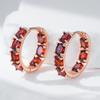Full Red Natural Zircon Hoop Earrings For Women Trendy  Rose Gold Color Vintage Bride Wedding Jewelry Best Gift
