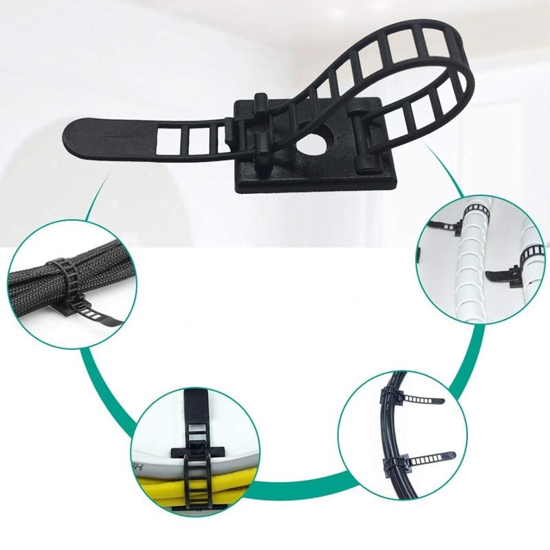 100 Pcs Strong Black Cable Zip Tie Mounts Outdoor Sticky Cable Clips Self Adhesive Wire Fasteners Cable Organizer Holder