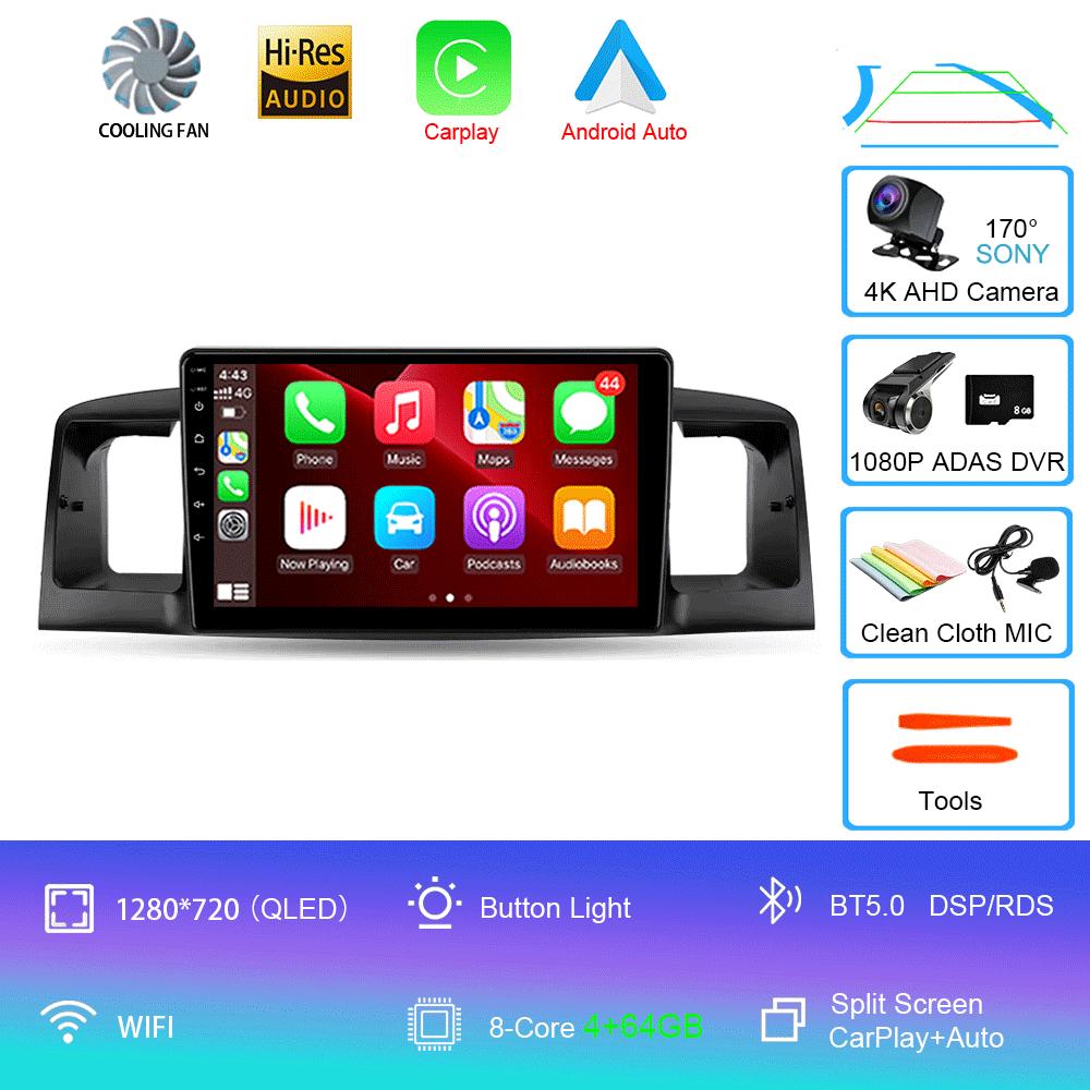 Car Radio Android 14 For Toyota Corolla E120 BYD F3 2007 - 2011 Navigation Multimedia Player Stereo GPS WiFi+4G DSP Carplay+Auto