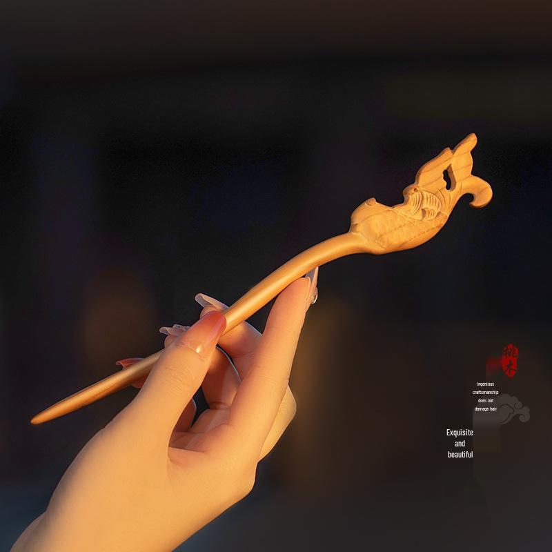 High-End Natural Ebony Wood Hairpin - Extended Chinese Ancient Style Black Hair Bun Accessory