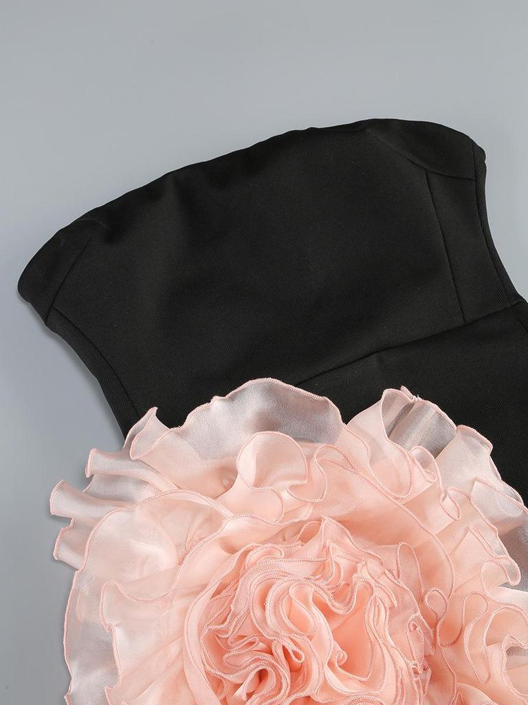 Elegant Strapless Lace Summer Dress with Ruffle and Split