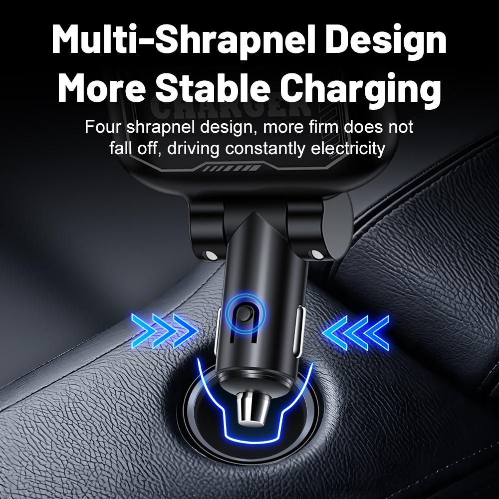 Retractable Car Phone Charger 66W Super Fast Cell Phone Charger PD USB Type C Voltage Detect Car Cigarette Lighter Adapter