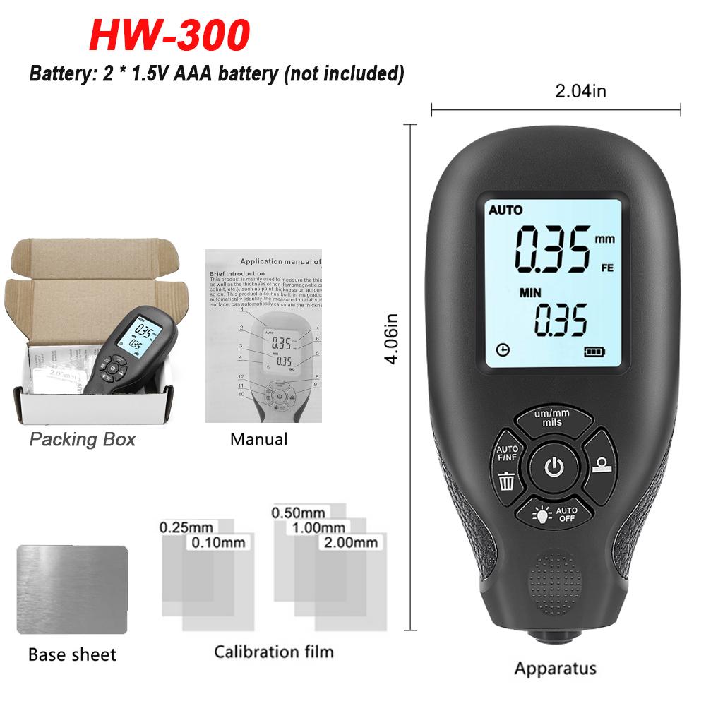 0-2000UM Thickness Gauge Digital Automobile Film Thickness Meter Car Paint Coating Thickness Tester 3 Probe 3Units Switching