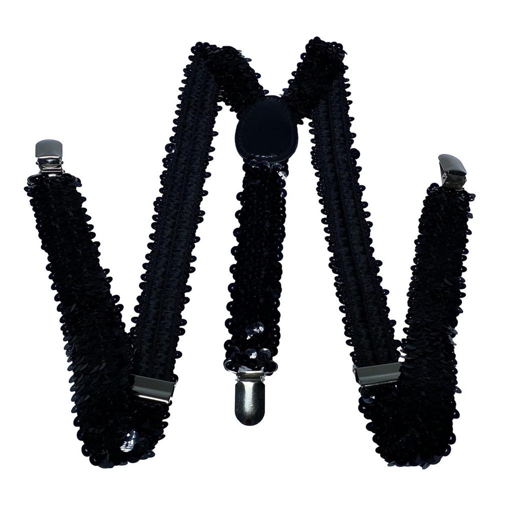 Unisex Sequin Y Back Suspenders 3 Clips Adjustable Elastic Braces