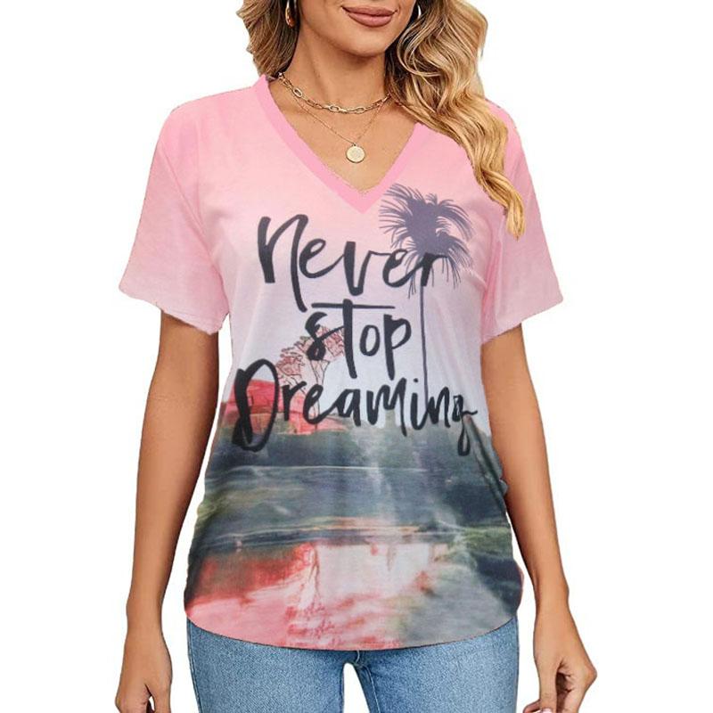 Women Summer Casual Beach Printed Loose Pullovers T Shirt Top