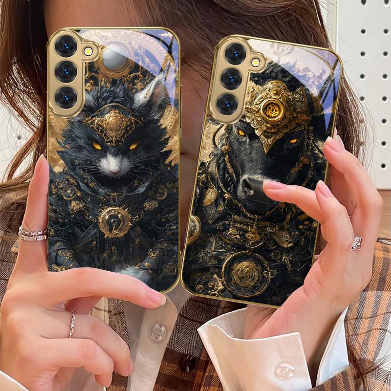 The Tiger of the Crown For Samsung Galaxy S20 FE S21 S22 S23 Plus S24 Ultra 25Ultra S21+ S9+ S22Plus Golden Glass Phone Case