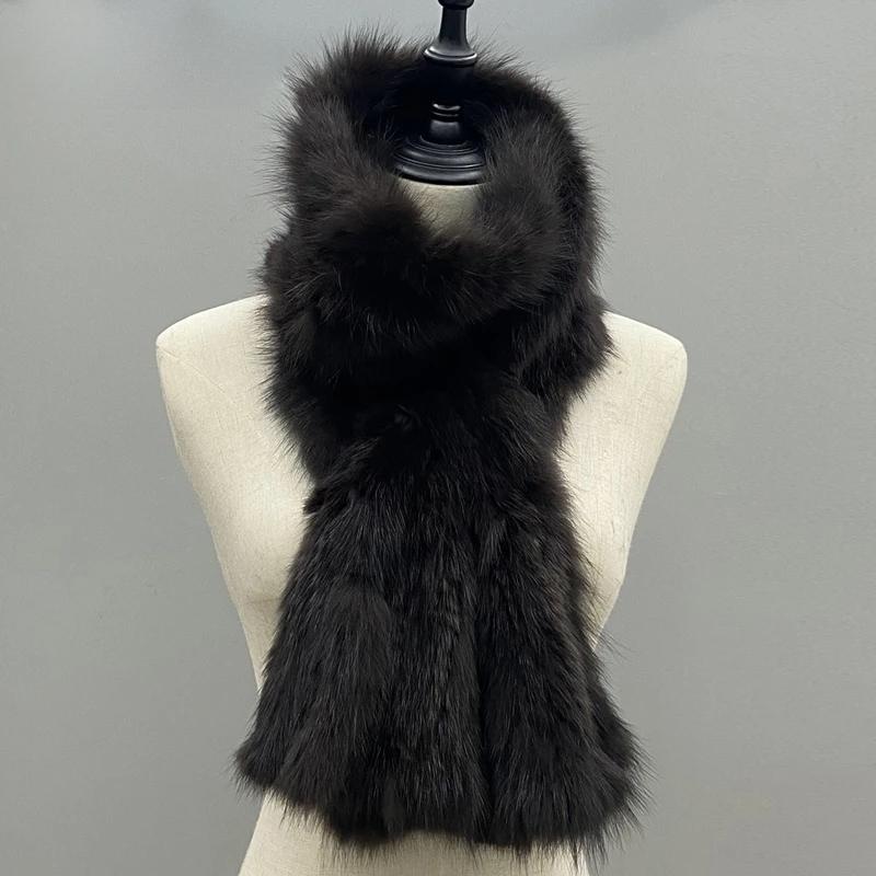 Women Winter Sable Scarf Knitted Natural Fur Shawls Fluffly Female Warm Scarves 78x25cm