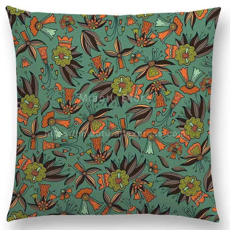 Boho Colorful Flowers Abstract Ethnic Floral Pillow Case Mandalas Pattern Design Vintage Patchwork Retro Cushion Cover