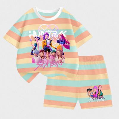 KPop Demon Hunters Children Short Sleeve Shorts Set Fashion Summer Kid Clothes Boy Baby Cotton Tee Pant Outfits Girl Tracksuits