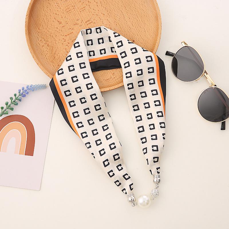 Шелковый шарф-ожерелье в корейском стиле: Жемчужная подвеска, магнитная застежка, женский тонкий чокер