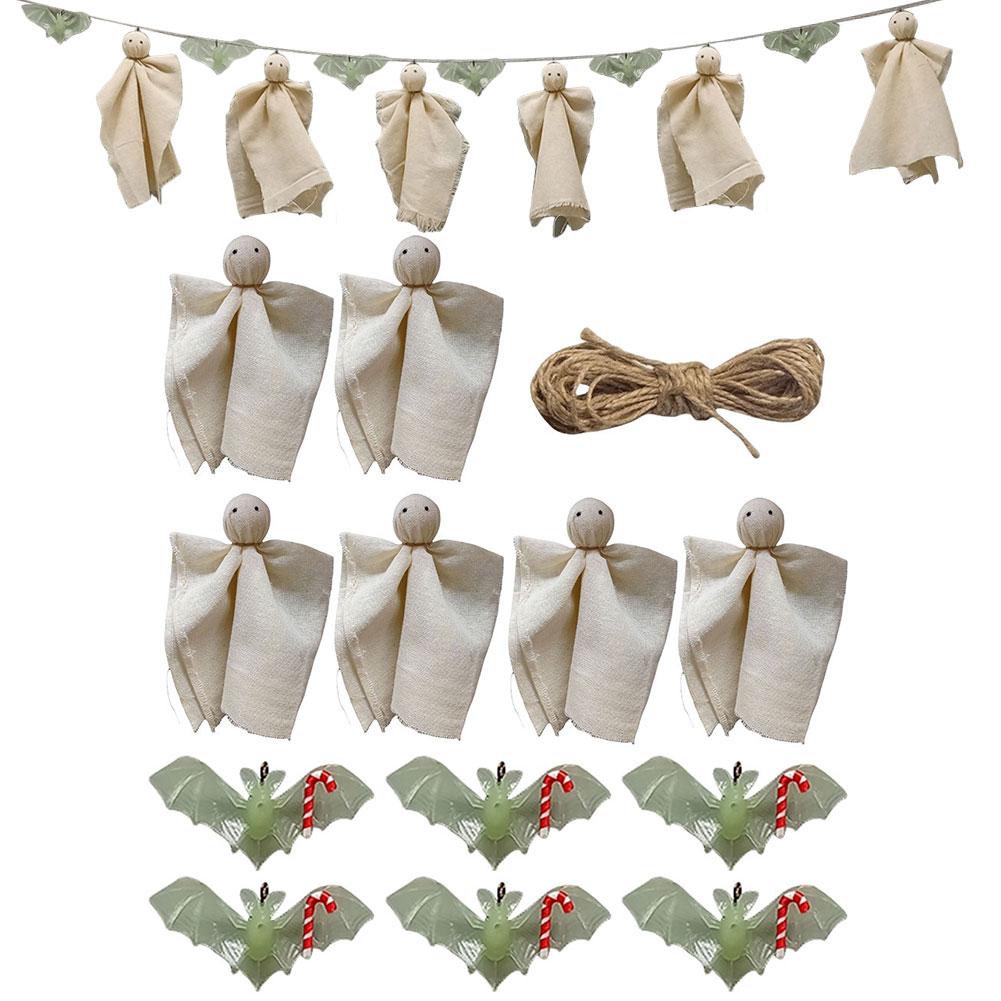 Halloween Bat Banner Ghost Bat Hanging Garland Glow In The Dark Pull Flag Pendant with Hemp Rope 3D Bat Banner for Party Decor