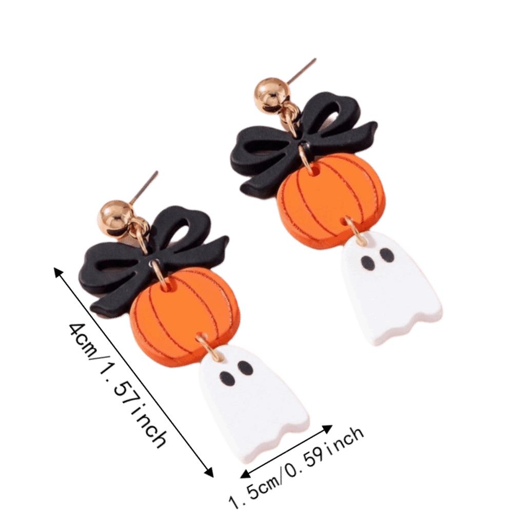 Acrylic Bow Ghost Pumpkin Earrings Spooky Charm Halloween Dangle Earrings Gothic Dress Up