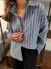 Autumn/Winter Women's Striped Long-sleeve Cardigan Shirt