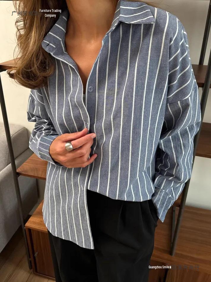 Autumn/Winter Women's Striped Long-sleeve Cardigan Shirt